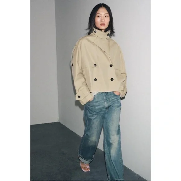 Zara NWT ZW Collection short water repellent trench coat. M NWT - Picture 2 of 13